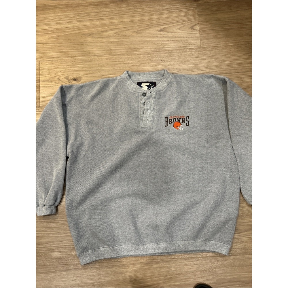 Vintage Starter NFL Cleveland Browns Embroidered Gray Sweatshirt Men's ExLarge